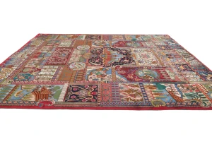 Semi Antique Multicolored Pictorial 9'5X12'6 Kashmar Persian Rug