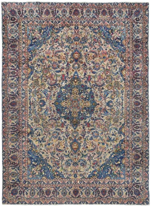Semi Antique Beige Floral 9X13 Kashmar Persian Rug