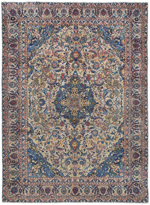 Semi Antique Beige Floral 9X13 Kashmar Persian Rug