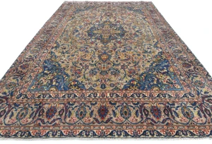 Semi Antique Beige Floral 9X13 Kashmar Persian Rug