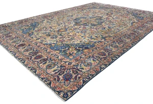 Semi Antique Beige Floral 9X13 Kashmar Persian Rug