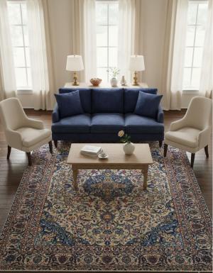 Semi Antique Beige Floral 9X13 Kashmar Persian Rug