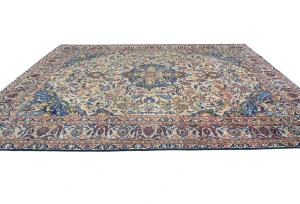 Semi Antique Beige Floral 9X13 Kashmar Persian Rug