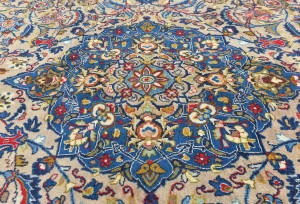 Semi Antique Beige Floral 9X13 Kashmar Persian Rug