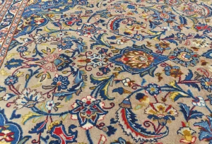 Semi Antique Beige Floral 9X13 Kashmar Persian Rug