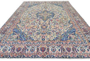 Semi Antique Beige Floral 9X13 Kashmar Persian Rug