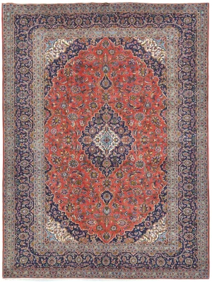 Semi Antique Light Red Traditional Floral 10X13 Kashan Persian Rug