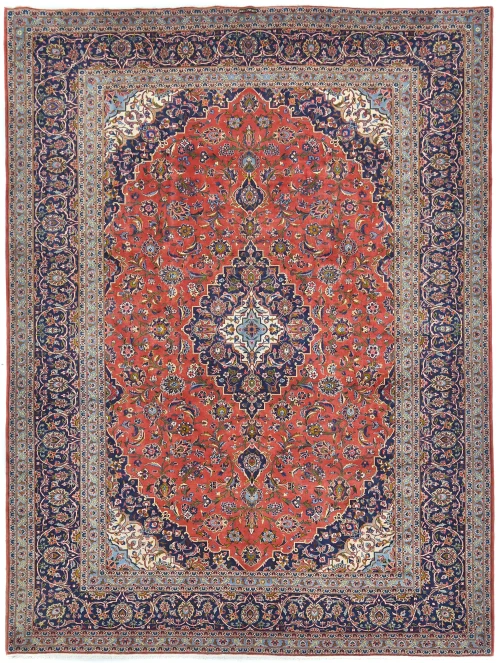 Semi Antique Light Red Traditional Floral 10X13 Kashan Persian Rug