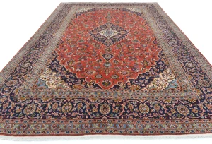 Semi Antique Light Red Traditional Floral 10X13 Kashan Persian Rug