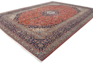 Semi Antique Light Red Traditional Floral 10X13 Kashan Persian Rug