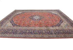 Semi Antique Light Red Traditional Floral 10X13 Kashan Persian Rug