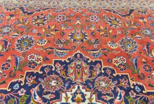 Semi Antique Light Red Traditional Floral 10X13 Kashan Persian Rug