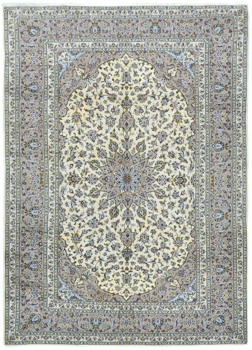 Vintage Cream Floral Traditional 8X11 Kashan Persian original Rug