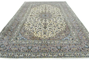 Vintage Cream Floral Traditional 8X11 Kashan Persian original Rug