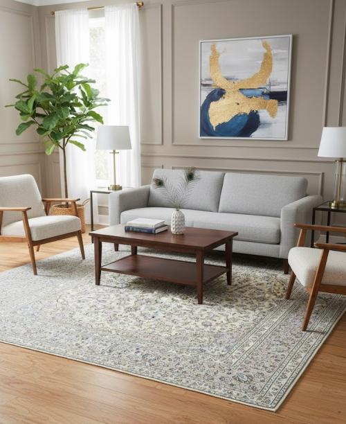 Vintage Cream Floral Traditional 8X11 Kashan Persian original Rug