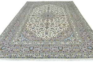 Vintage Cream Floral Traditional 8X11 Kashan Persian original Rug