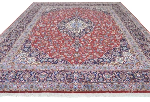 Vintage Red Floral Traditional 10X13 Kashan Persian original Rug
