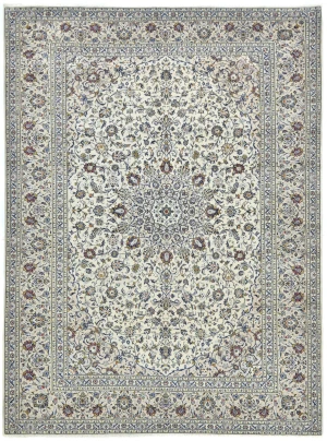 Vintage Cream Traditional Floral 10X13 Kashan Persian Rug