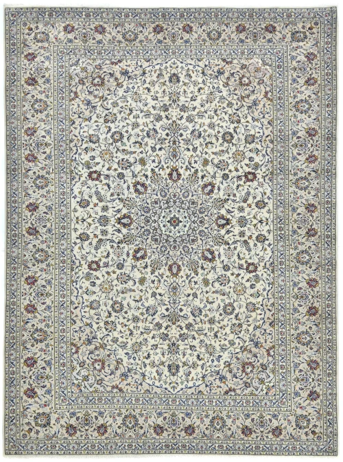 Vintage Cream Traditional Floral 10X13 Kashan Persian Rug