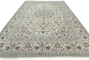 Vintage Cream Traditional Floral 10X13 Kashan Persian Rug
