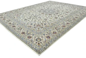 Vintage Cream Traditional Floral 10X13 Kashan Persian Rug