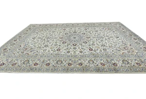 Vintage Cream Traditional Floral 10X13 Kashan Persian Rug