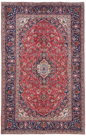 Vintage Red Traditional Floral 6X10 Kashan Persian Rug