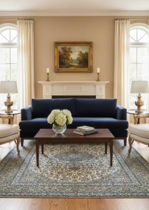 Semi Antique Cream Traditional 7X11 Kashan Persian Rug