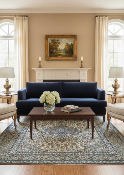 Semi Antique Cream Traditional 7X11 Kashan Persian Rug