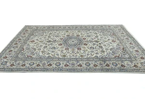 Vintage Cream Traditional 6'5X9'4 Kashan Persian Rug