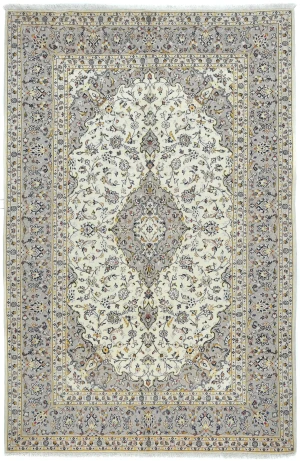 Vintage Cream Floral Traditional 6'4X9'6 Kashan Persian Rug