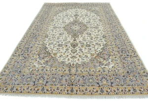 Vintage Cream Floral Traditional 6'4X9'6 Kashan Persian Rug