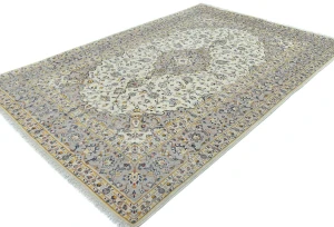 Vintage Cream Floral Traditional 6'4X9'6 Kashan Persian Rug