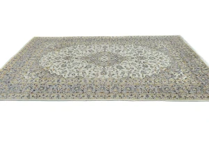 Vintage Cream Floral Traditional 6'4X9'6 Kashan Persian Rug