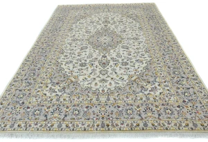 Vintage Cream Floral Traditional 6'4X9'6 Kashan Persian Rug