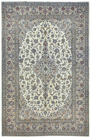 Vintage Cream Traditional Floral 7X10 Kashan Persian Rug