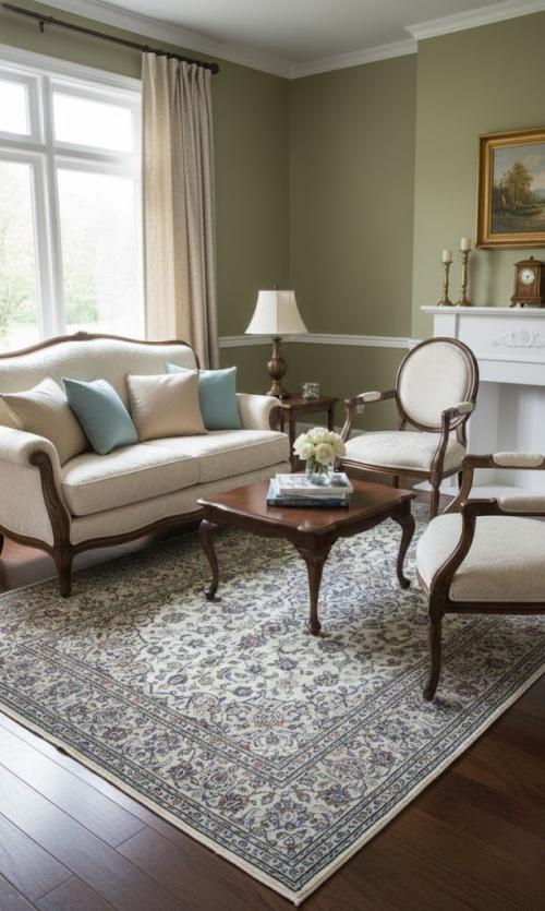 Vintage Cream Traditional Floral 7X10 Kashan Persian Rug