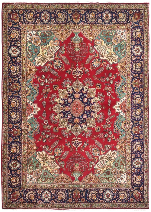 Vintage Red Floral Traditional 9'3X12'9 Tabriz Persian Rug