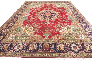 Vintage Red Floral Traditional 9'3X12'9 Tabriz Persian Rug