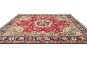 Vintage Red Floral Traditional 9'3X12'9 Tabriz Persian Rug