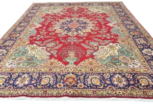Vintage Red Floral Traditional 9'3X12'9 Tabriz Persian Rug