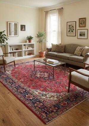 Vintage Light Red Floral 6'6X9'3 Mashad Persian Rug