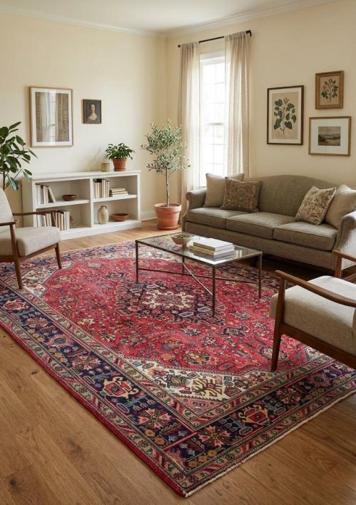 Vintage Light Red Floral 6'6X9'3 Mashad Persian Rug