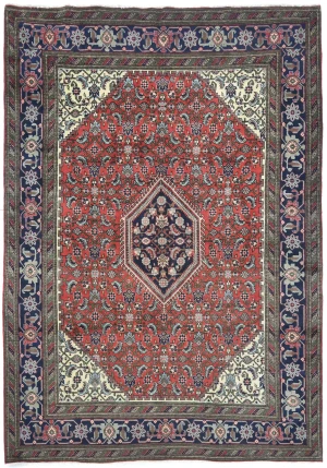 Vintage Bittersweet Red Geometric Traditional 7X10 Tabriz Persian Rug