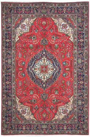 Vintage Red Floral Traditional 6'7X9'6 Tabriz Persian Rug