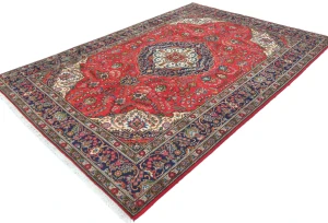 Vintage Red Floral Traditional 6'7X9'6 Tabriz Persian Rug