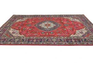 Vintage Red Floral Traditional 6'7X9'6 Tabriz Persian Rug