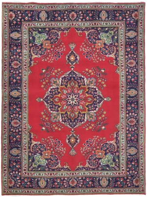 Vintage Red Floral Traditional 7X10 Tabriz Persian Rug