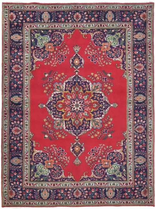 Vintage Red Floral Traditional 7X10 Tabriz Persian Rug