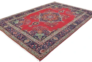 Vintage Red Floral Traditional 7X10 Tabriz Persian Rug